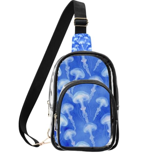 Mochila de hombro transparente con diseño de medusa azul para festivales