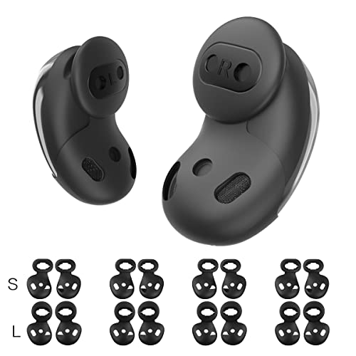 [8 Pairs] Galaxy Buds Live Ear Tips - Anti-Slip Silicone Cover Compatible With Samsung Galaxy Buds Live Earbuds Accessories Wing Replacement (Black) (2 Sizes - S/L)