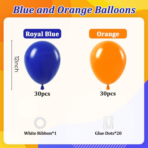 Image of 60pcs Royal Blue and Orange Balloons, Orange and Blue Balloons for Graduation Birthday Party Decorations