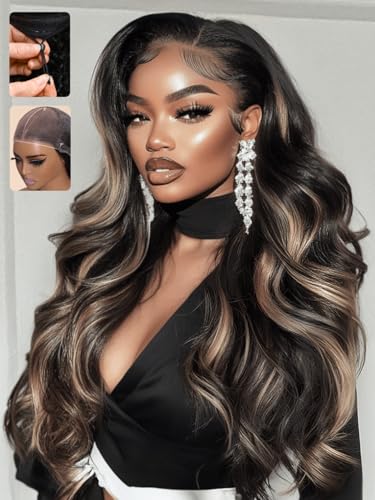 Image of Sunber Highlights Blonde Pre Cut 7x5 Lace Bye Bye Knots Loose Wave Wigs 24 inch | Human Hair Glueless Wigs 150% Density Pre Plucked Pre Bleached Knots