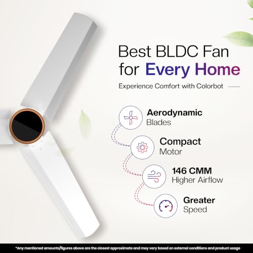 Image of Colorbot Prizma BLDC Ceiling Fans 900mm | BEE 5 Star Rated 850 RPM | Savings up to 67% | Remote Control (Boost, Timer, Reverse Mode) | 4 Years Warranty | Arctic White (New Launch)