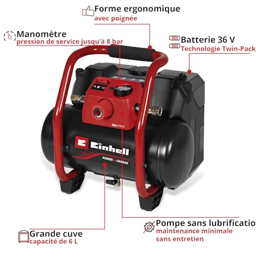 Compresseur sans fil Einhell cuve 6L pression 8 bar débit air 150L min