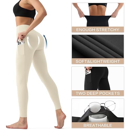 Image of YUDSUD High Waisted Leggings for Women with Pockets - Tummy Control Capris Yoga Pants for Workout Running Athletic Cycling