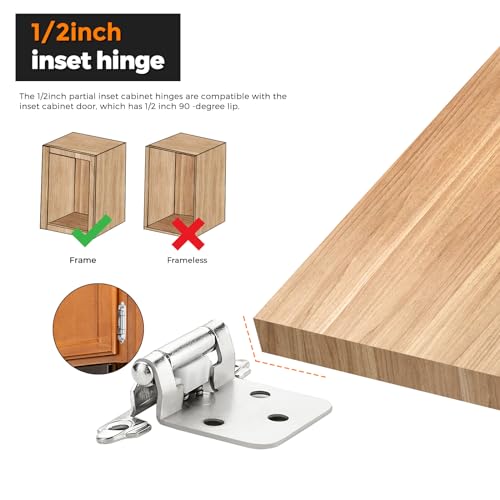 Image of Ravinte 30 Pack (15 Pairs) 1 /2 inch Overlay Cabinet Hinges, Self-Closing Semi-Concealed Face Mount, Polished Chrome Decorative Hardware with Door Bumpers for Kitchen & Cupboard Doors, Silver