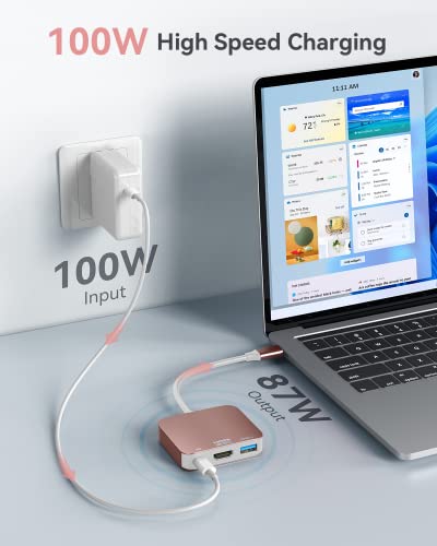 Image of vilcome USB C to HDMI Adapter【4K@60HZ】, HDMI to USB C Adapter Multiport with USB Type C PD & USB 3.0 Port, Compatible for MacBook Pro /Air, iPad Pro /Air, Dell XPS, iPhone 15 Pro /Max, Android (Rose)