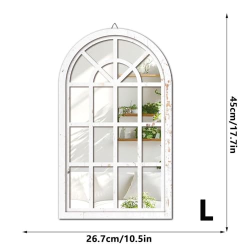 Miroir mural arche bois blanc pour illuminer un salon sombre et masquer les défauts
