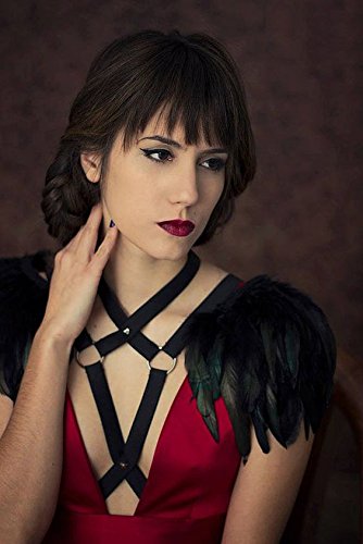 L'vow Natural Real Feather Epaulet Shrug Shoulder Strap Halloween Costumes Pack Of 2 (Black) #TOP3