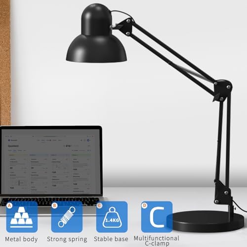 LONGTOO Desk Lamp, Table Lamp with E27 Screw Bulb, Flexible Clamp on Desk Lamp, Adjustable Desk Lamp, Swing Arm Desk Lamp for Home, Office, Working, Studying, and Reading