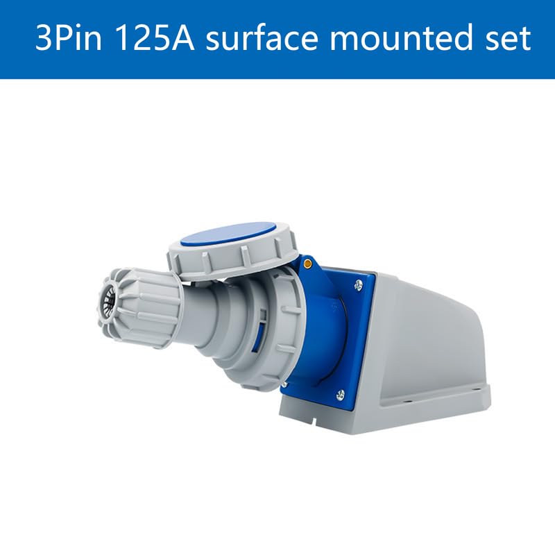 1Set IP67 Waterproof Industrial Connector Plug Socket IEC60309 3Pin 125A 200V-250V 2P+E 6H Waterproof Connector Power Connecting Industrial Surface Mounted Socket Set for Aviation and Industry