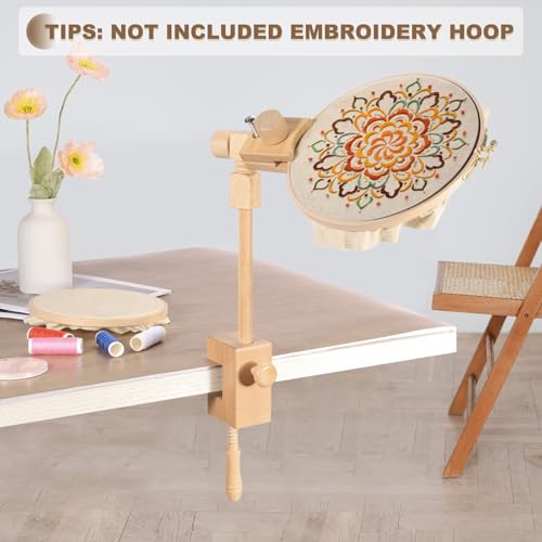 Image of PATIKIL Embroidery Hoop Stand, Adjustable Rotated Beech Wood Cross Stitch Stand Holder for DIY Art Craft, Sewing, Needlework Projects