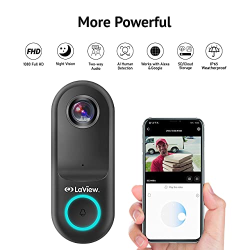 Laview Security Cameras Outdoor Video Doorbell Wired With Home Security Cameras Bundle Include 32 Gb Sd Card Two-Way Audio, Night Vision,Wifi Home Indoor For Baby/Pet,Alexa, Usa Cloud Service #TOP3