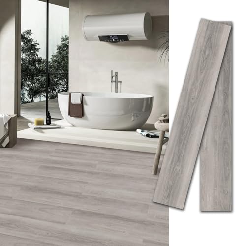 MULGREAT Selbstklebender Vinylboden in Eiche Weiß – 5,02 m² (36 Fliesen, 15,24x91,44 cm) wasserdicht & robust, ideal für Küche, Bad und Flur – DIY Laminatboden ohne Fachkenntnisse