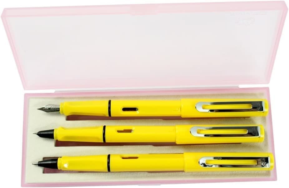 Stifte, Gelschreiber, Kugelschreiber, 3 Stück Kunststoffstifte, 1 Stück Füllfederhalter, 1 Stück feine Feder und 1 Stück Tintenroller mit Stiftbox – Gelb (Farbe: einzigartige Farbe)