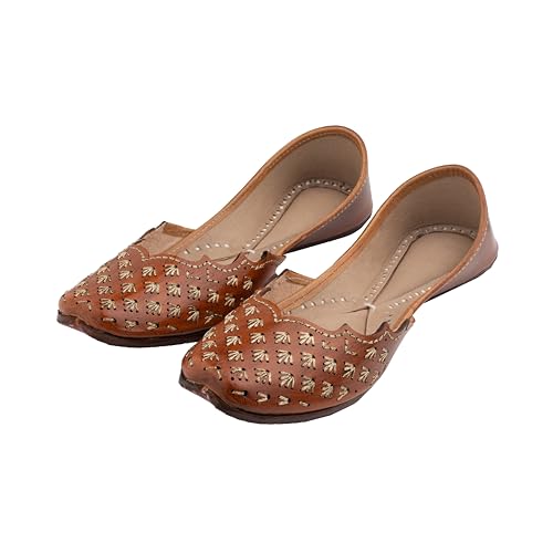 Image of KORAKARI Women's Traditional Ethnic Amber Punjabi Jutti, Leather Flat Comfortable Mojaris for Girls