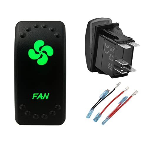 Image of Green Backlit Rocker Switch 5 Pin ON-Off Laser Etched Button Switch with Wires for Car Marine Boat UTV 20A /12V 10A /24V (Fan)
