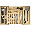 KitchenEdge Premium Silverware, Flatware and Utensil Organizer for Kitchen Drawers, Expandable to 28 Inches Wide, 10 Compartments, 100% Bamboo