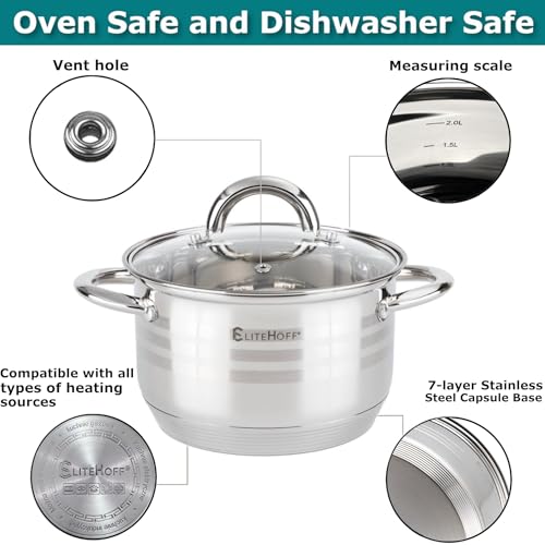 Casseroles à induction lot de 6 pièces en acier inoxydable EliteHoff - 4