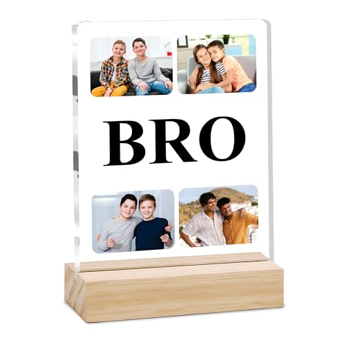 Image of Giftplease Customized Photo And Text Frame With Wooden Stand | Personalised Printed Photo Frame | Gift For Brother | Birthday | (Transparent, 5MM, 6 * 8 Inches), Tabletop BG 03