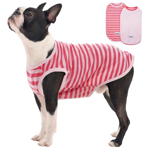 FUAMEY 2 Pack Dog T-Shirts for Large Dogs,Puppy Lightweight & Breathable Sleeveless Shirts Soft Dog Tee Pet Vest T Outfit Dogs Striped Tank Tops Pink