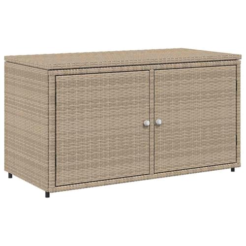 vidaXL Beige Poly Rattan Garden Storage Cabinet - Weather- Outdoor Box with Ample Space and Powder-Coated Steel Frame