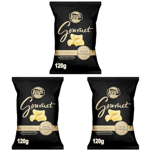 Lay's Gourmet, Patatas fritas con sal, Producto de Aperitivo, bolsa individual, 120gr (Paquete de 3)
