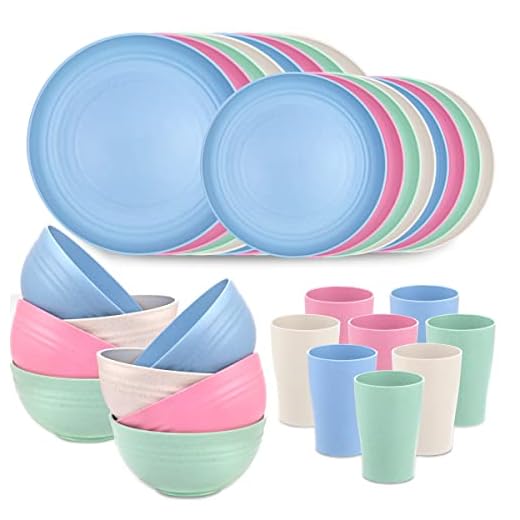 Supernal Wheat Straw Dinnerware, Microwave Dishwasher Safe, Unbreakable Light Weight Plates Service For 8, Reusable Tableware Set, Multicolor Set 16pcs Plates, 8pcs Bowls, 8pcs Cups