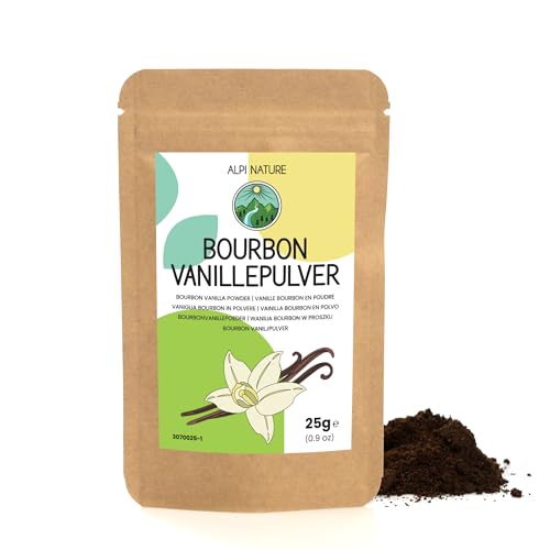 Vainilla Bourbon en Polvo 25g de Alpi Nature, Vainilla de Madagascar de Primera Calidad, Vainas de Vainilla Bourbon Molidas, Vainilla en Polvo para Hornear y Preparar Helado de Vainilla