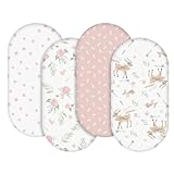 Gllquen Baby Bassinet Sheets 4 Pack, Breathable Cozy Fitted Mattress Sheet, Elastic Travel Crib Fashionable Floral Pattern, Standard Cradle Safe Sheets for Baby Boys Girls 32'x16'(Deer & Rose)
