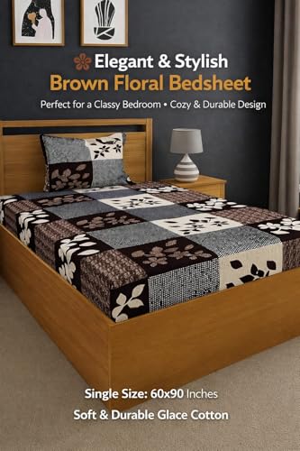 Image of DECORUM Glace Cotton Single Bedsheet with 1 Pillow Cover | Soft, Durable, Lightweight & Skin-Friendly Fabric| Suitable for Single /Diwan Bed Size