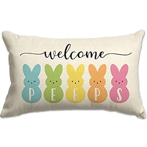 Easter Pillow Covers 12×20 Bunny Welcome Peeps Lumbar Pillow Covers Decorations Outdoor for Sofa Home Decor