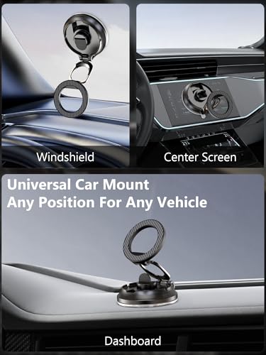 Image of Magnetic Phone Holder for Car [90+LB Strongest Suction&3000gf Strongest Magnetic] 360 Adjustable Vacuum Phone Holders for Your Car, Magsafe Car Mount for iPhone (Black)