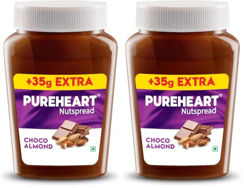 Image of PUREHEART Choco Almond Nut Spread (350 +35 gm Extra) | Nutty, Smooth and Creamy Chocolate Almond Spread for Breakfast - No. 1 Exporter of Roasted Nuts (Pack of 2)