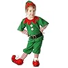 Weihnachts Wichtelkostüm Junge Mädchen Elfen Kostüm Kinder Weihnachtselfen Kostüm Elfenkostüm Weihnachtskostüm für Cosplay Weihnachtswichtel inkl Weihnachtskleid Elfenmütze Gürtel Gestreifte Socken