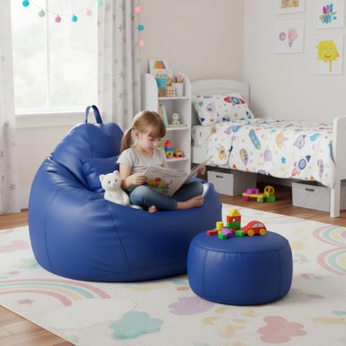 Image of 6XL Jumbo Premium Bean Bag Chair with Footrest & Cushion | Filled with High Density EPS Beans | Comfortable Sofa for Living Room & Bedroom | 6 Months Warranty, Color- (ROYAL BLUE, 6XL, Premium)