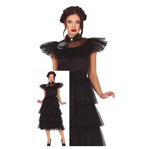 FIESTAS GUIRCA Disfraz de Chica de Familia Gótica Reina de la Noche - Vestido Negro Elegante - Disfraz Teens Halloween de 14-16 Años