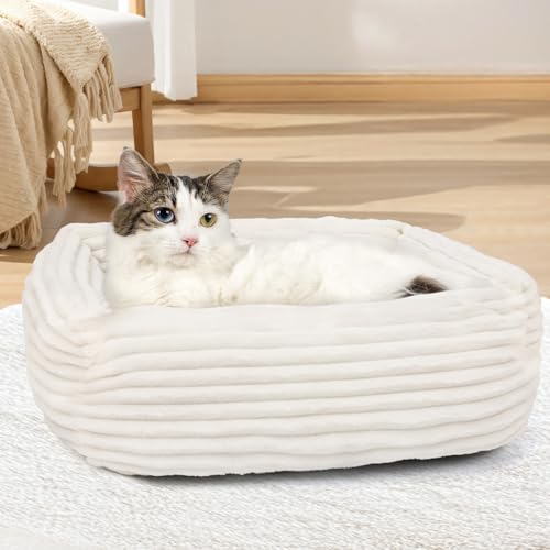 XIAPIA Katzenbett Flauschig 55x42x18 cm, Plüsch Katzen Schlafplatz Weich und Warm für Katzen Kleine Hunde, Orthopädisches Kuschelbett mit...