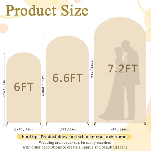 Image of FOTSHARER Beige Spandex Arch Cover 6F 6.6FT 7.2FT Wedding Arch Cover Set of 3 Spandex Fitted Wedding Arch Stand Covers for Birthday Party Round Top Backdrop Covers for Party Bridal Baby Shower