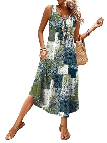 Image of WIHOLL Summer Dresses for Women 2026 Button Front Sleeveless Casual Midi Dress Beach Vacation Sundresses with Pockets