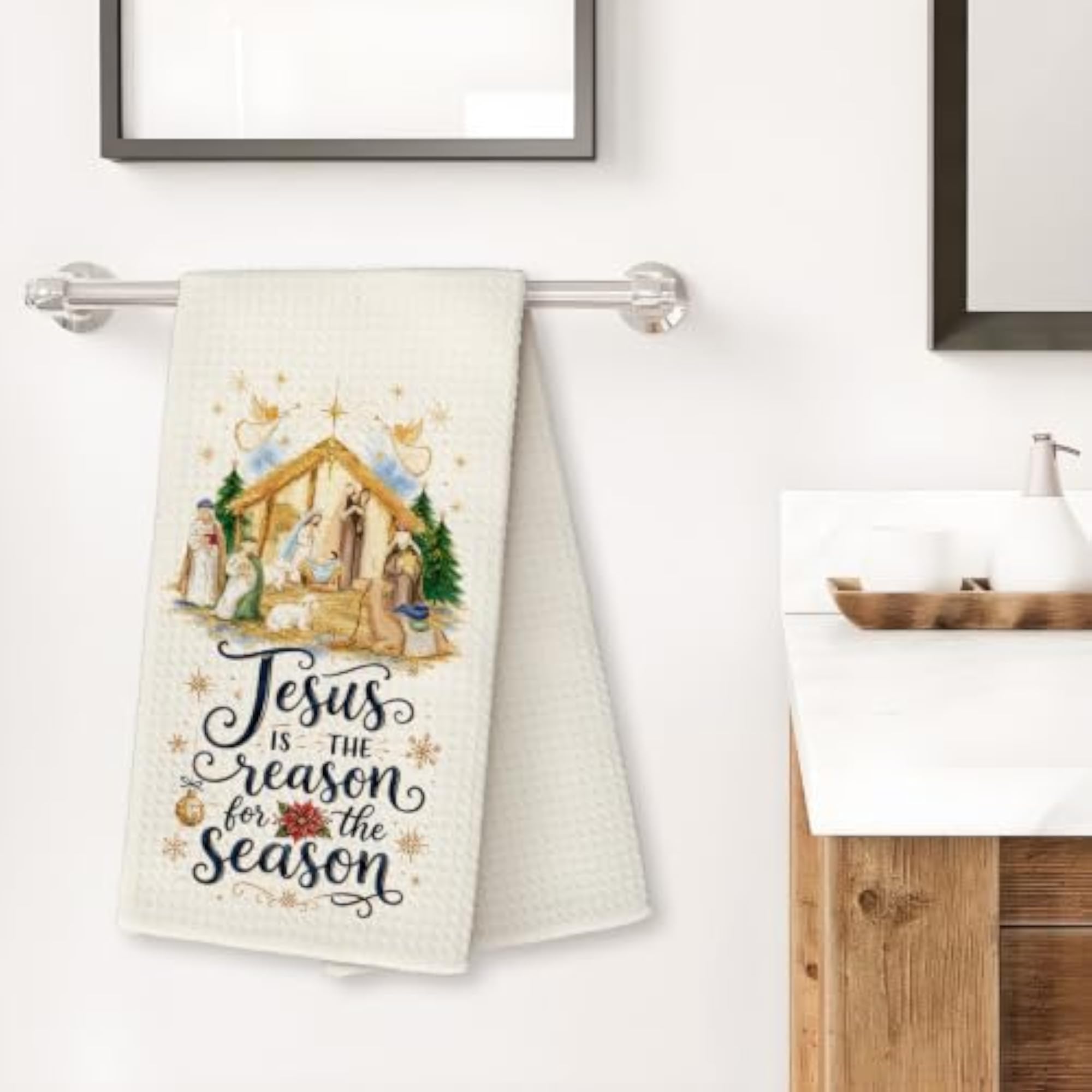 Christian Nativity Kitchen Towels, Christmas Decor