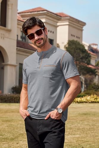 Lexiart Mens Casual Short Sleeve Henley Shirts Button Tee Shirts Basic Classic Shirt with Pocket2