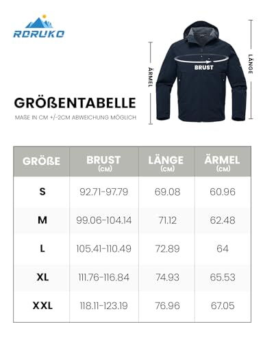 Rdruko Softshelljacke Herren Wasserdicht Gefütterte Winterjacke Funktionsjacke mit Fleece Outdoorjacke Winddichte Freizeitjacke für Wandern Fahrrad Camping(Dunkelblau, L)