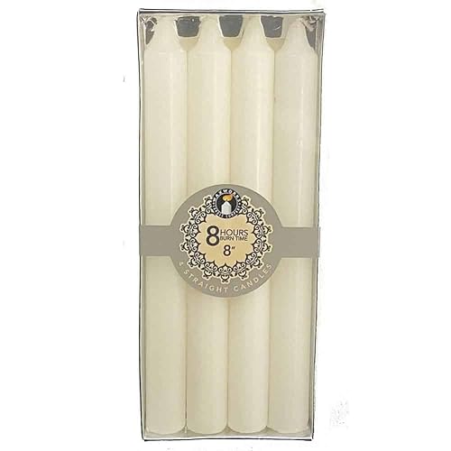 Mvs Wholesale White Long Candles 4 Pack, 8 Inch Tall Unscented Dripless Dinner Table Candles For Kitchen Household Candlestick Lighting 8 Hour Long Burn Time