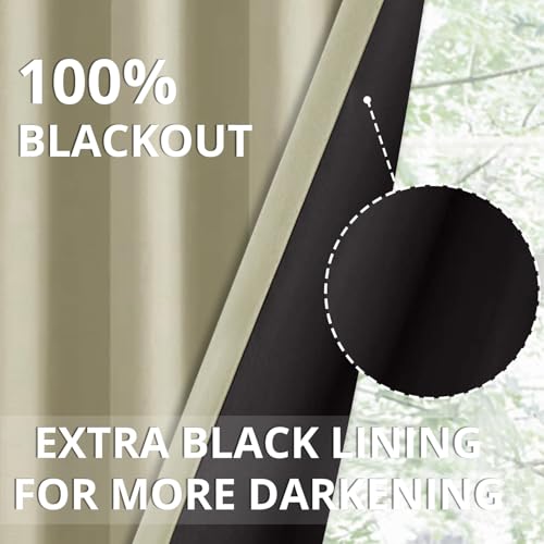 Image of Cloth Fusion 100% Blackout Window Curtains 5 Feet Long Set of 2 with Blackout Lining, Double Layer Room Darkening Parda with Stainless Steel Grommets for Home Decor (5x4 Feet, Creamy Beige)