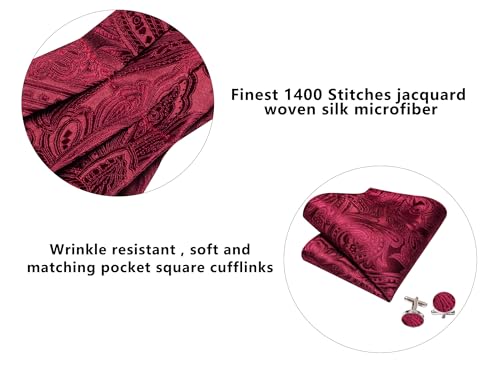 Image of Barry.Wang Ascot Ties Cravat Tie Men Paisley Plaid Scarf Self Tie Pocket Square Cufflinks Set Wedding Party