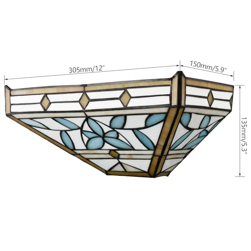 Image of Tiffany Wall Sconces with Stained Glass Shade Wall Light Fixtures 12-Inch Vintage Mission Style Blue Branch Sconce Lighting for Hallway Stiarway Bedroom Living Room
