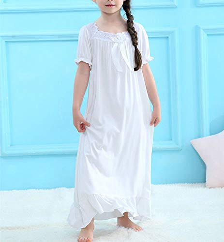 CHUNG Toddler Little Big Girls Modal Nightgowns Soft Princess Short Sleeve Round Square Neck Long Sleep Dress Vintage…2