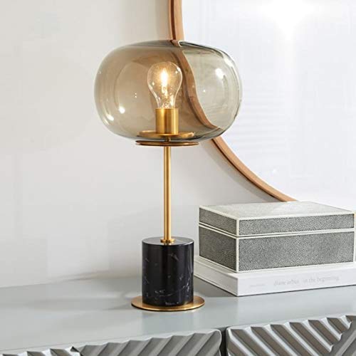 Preisvergleich Produktbild DHTOMC Europäische Modern Licht Schlafzimmer Nachttischlampe Concise Personality Creative Glass Lampshade Marmor Tischlampe Button Switch Tischlampe (Farbe: Schwarz) Xping (Color : Black)