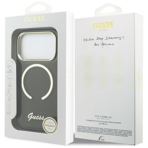 CG MOBILE Guess IML Script Metal Compatible avec MagSafe Coque pour iPhone 17 (Noir)