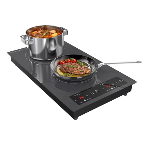 GTKZW Plaque Induction 2 Feux 3000W, Plaque de Cuisson Électrique Portable 51 cm avec Verrouillage Enfant, 9 Niveaux de Puissance & Température, Minuterie,...