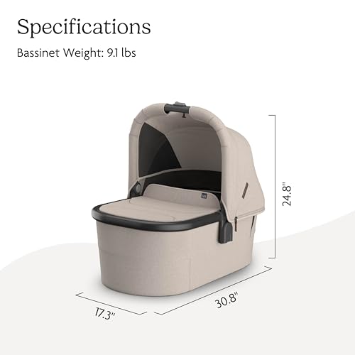 Image of UPPAbaby Bassinet V3 - Compatible with Vista, Cruz, Ridge Strollers - Overnight Sleep Solution - Mattress, Sheet and Bug Shield Included - Ada (Sandstone Melange /Carbon Frame)